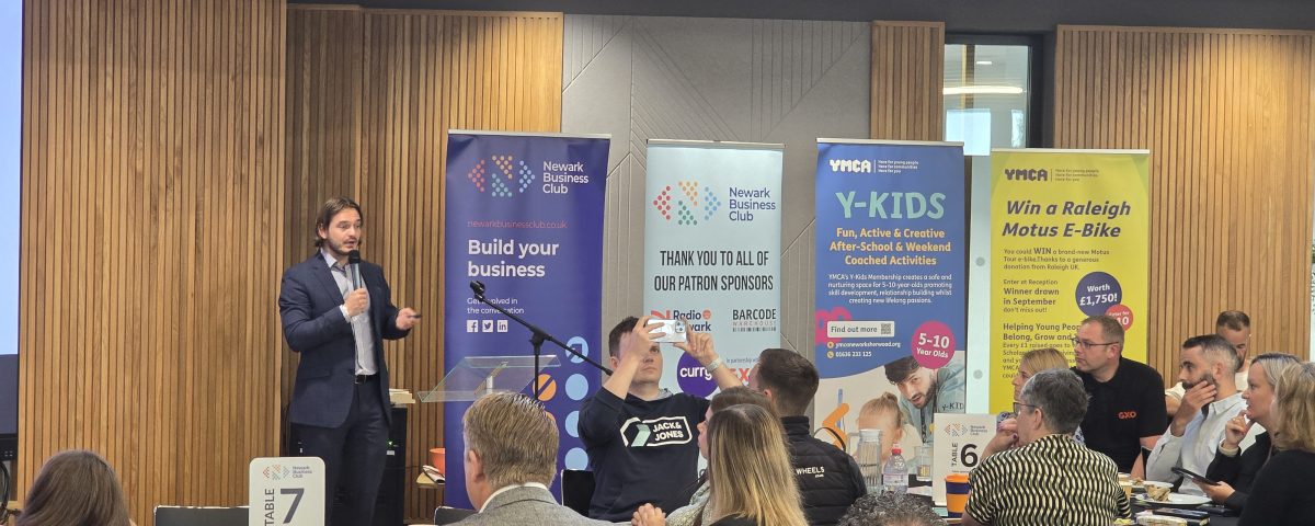 Chairman Simon Gabbitas welcoming business people and decision makers to the August Newark Business Club meeting at the YMCA.